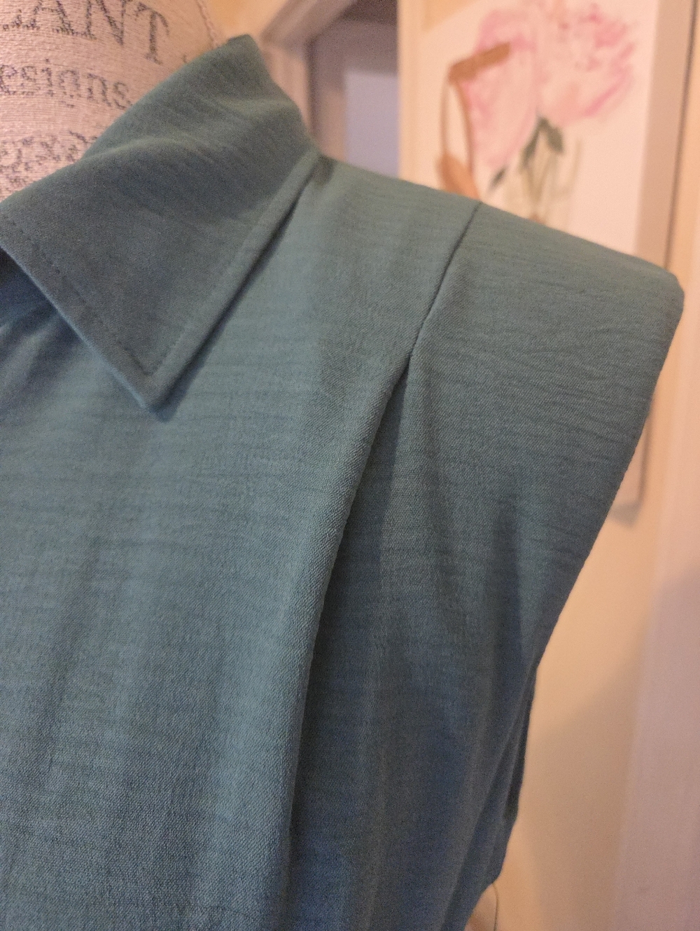 Calvin Klein Women's Teal Green Button Front Textured Cap Sleeve Dress 8 NWT - Picture 4 of 13